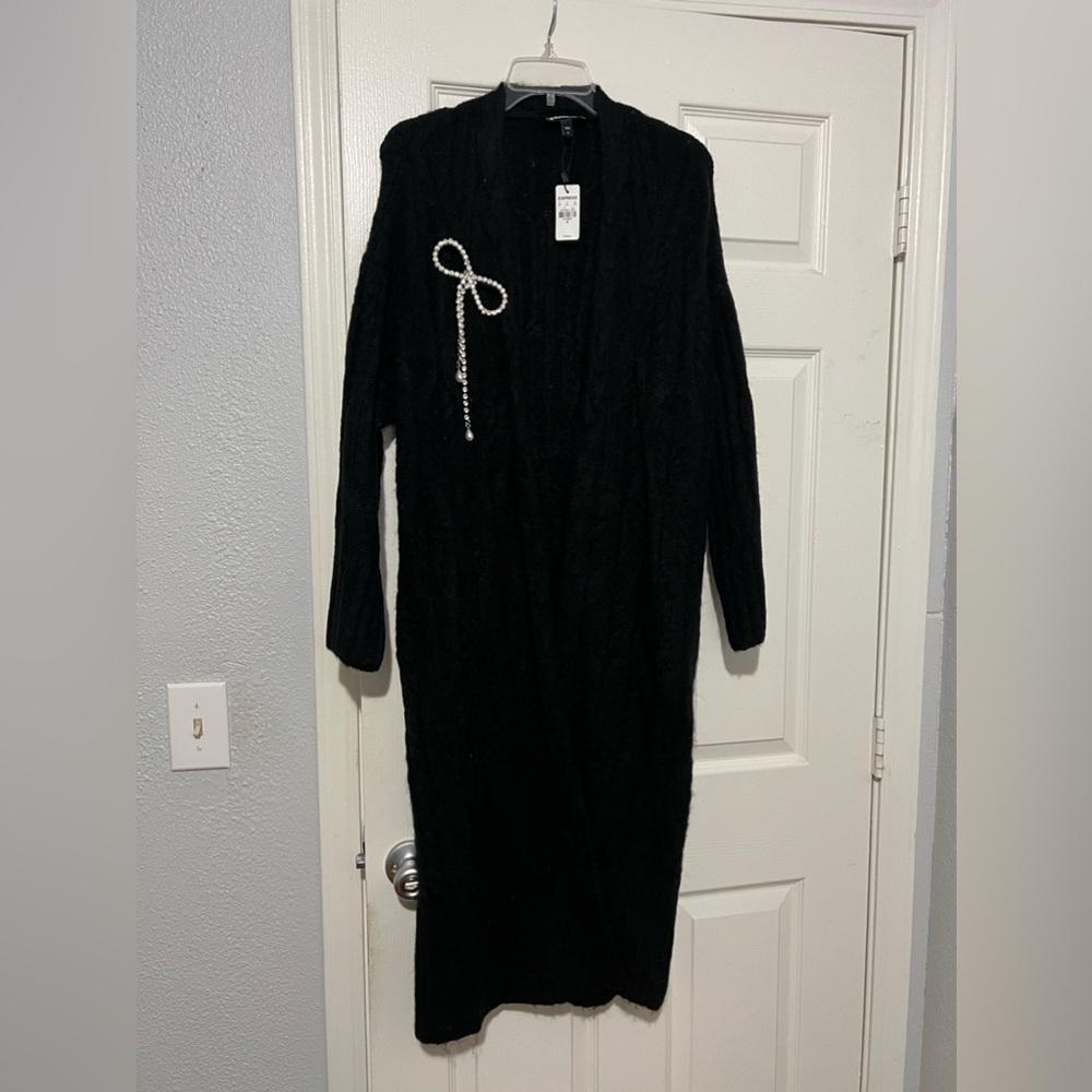 Express Bow Embellished Cable Knit Duster Cardigan